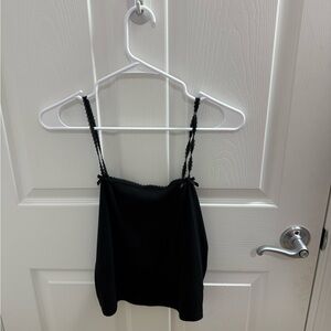 American Eagle Outfitters Black Lace-Trim Braided-Strap Cami